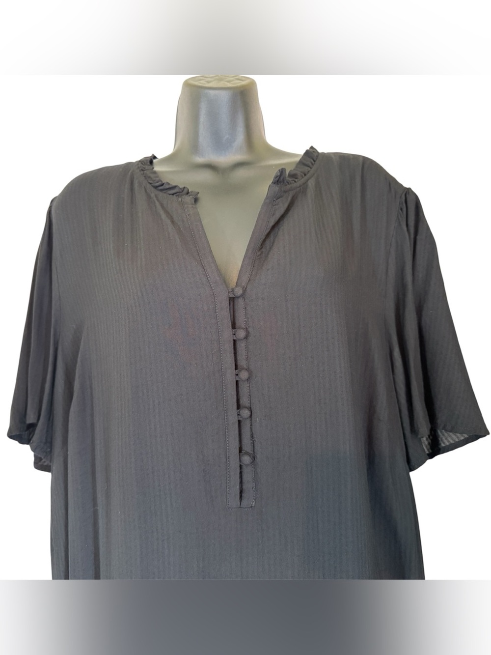 J.Jill Black Ruffle‑Hem Popover Dress Short Sleeve Button Front Size XL - Picture 7 of 16